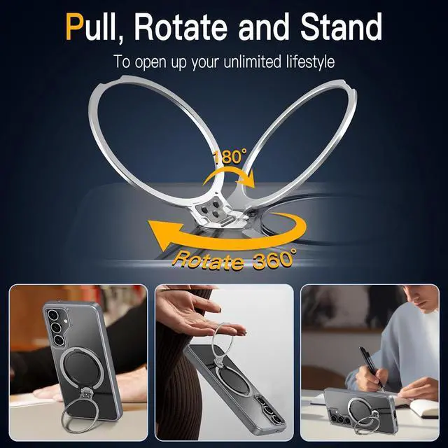 Alt view image 2 of 7 - BONAEVER Compatible with Samsung Galaxy S24 Case, 360° Rotatable Ring Holder Kickstand, Compatible with Magsafe, Slim Shockproof Translucent Matte Hard Back Soft Edge Anti-Fingerprint Gray