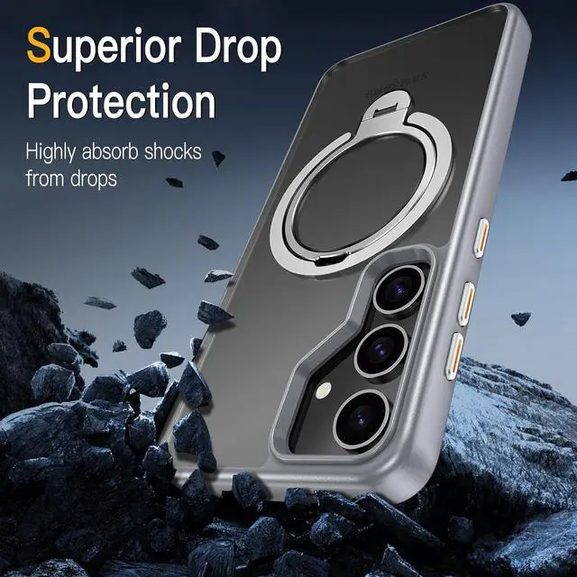 Alt view image 6 of 7 - BONAEVER Compatible with Samsung Galaxy S24 Case, 360° Rotatable Ring Holder Kickstand, Compatible with Magsafe, Slim Shockproof Translucent Matte Hard Back Soft Edge Anti-Fingerprint Gray