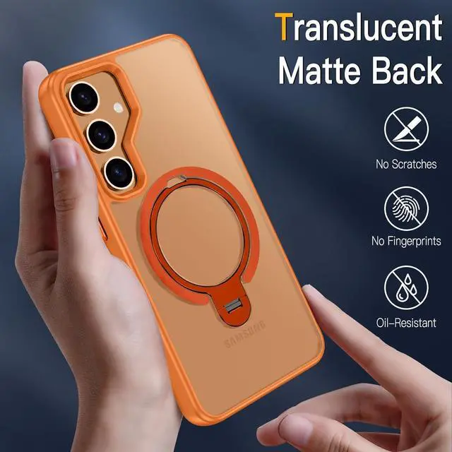 Alt view image 7 of 7 - BONAEVER Compatible with Samsung Galaxy S24 Case, 360° Rotatable Ring Holder Kickstand, Compatible with Magsafe, Slim Shockproof Translucent Matte Hard Back Soft Edge Anti-Fingerprint Orange