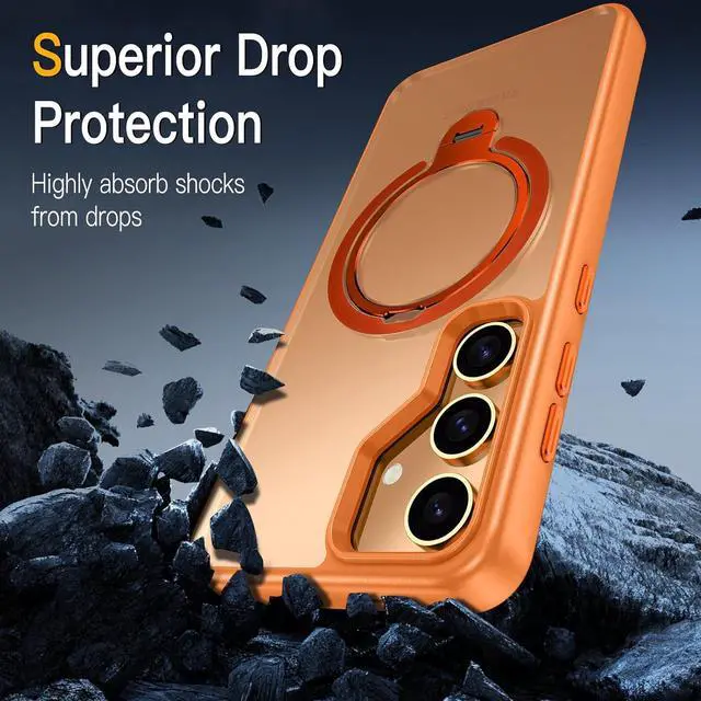 Alt view image 4 of 7 - BONAEVER Compatible with Samsung Galaxy S24 Case, 360° Rotatable Ring Holder Kickstand, Compatible with Magsafe, Slim Shockproof Translucent Matte Hard Back Soft Edge Anti-Fingerprint Orange