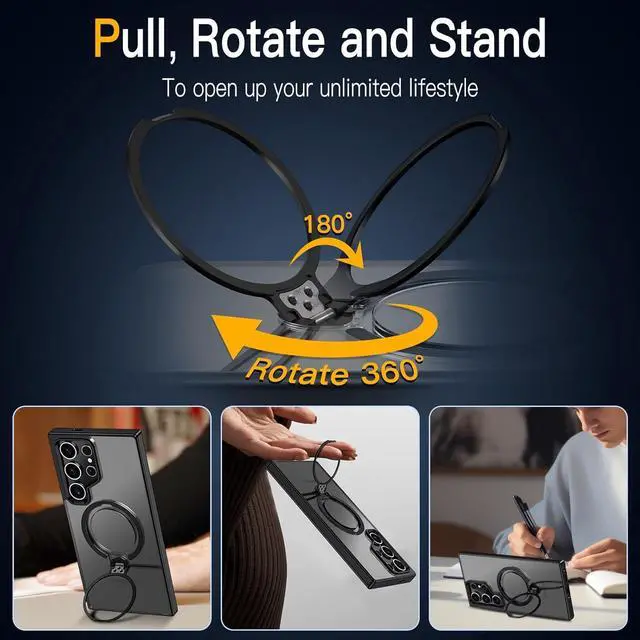 Alt view image 6 of 7 - BONAEEVER Compatible with Samsung Galaxy S24 Ultra Case, 360° Rotatable Ring Holder Kickstand, Compatible with Magsafe, Slim Shockproof Translucent Matte Hard Back Soft Edge Anti-Fingerprint
