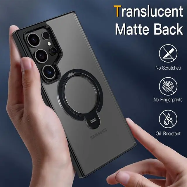 Alt view image 5 of 7 - BONAEEVER Compatible with Samsung Galaxy S24 Ultra Case, 360° Rotatable Ring Holder Kickstand, Compatible with Magsafe, Slim Shockproof Translucent Matte Hard Back Soft Edge Anti-Fingerprint