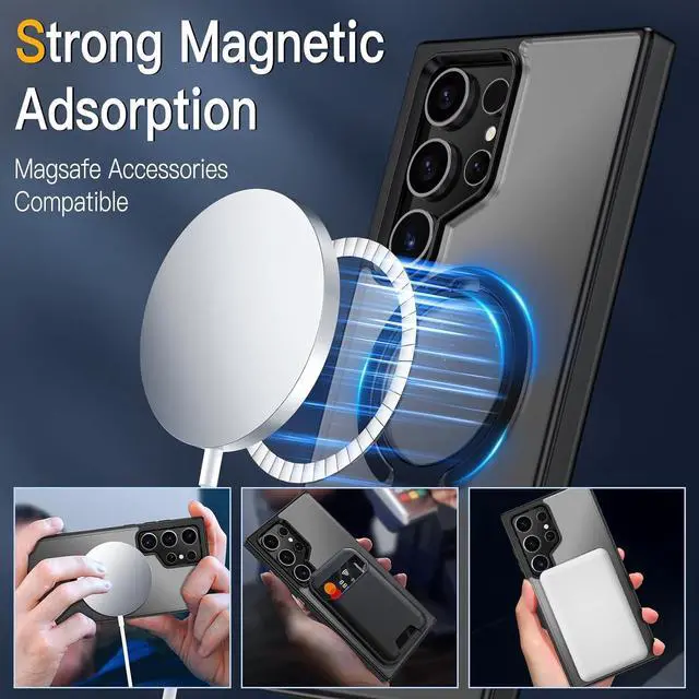 Alt view image 2 of 7 - BONAEEVER Compatible with Samsung Galaxy S24 Ultra Case, 360° Rotatable Ring Holder Kickstand, Compatible with Magsafe, Slim Shockproof Translucent Matte Hard Back Soft Edge Anti-Fingerprint