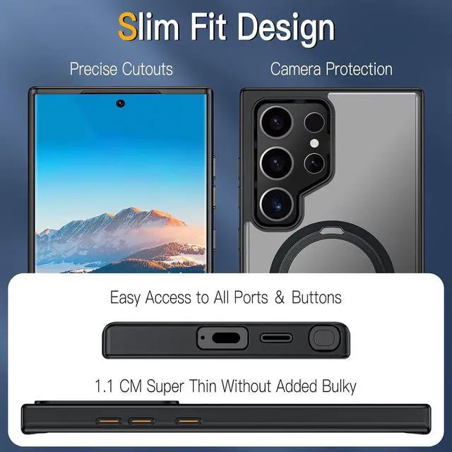 Alt view image 7 of 7 - BONAEEVER Compatible with Samsung Galaxy S24 Ultra Case, 360° Rotatable Ring Holder Kickstand, Compatible with Magsafe, Slim Shockproof Translucent Matte Hard Back Soft Edge Anti-Fingerprint