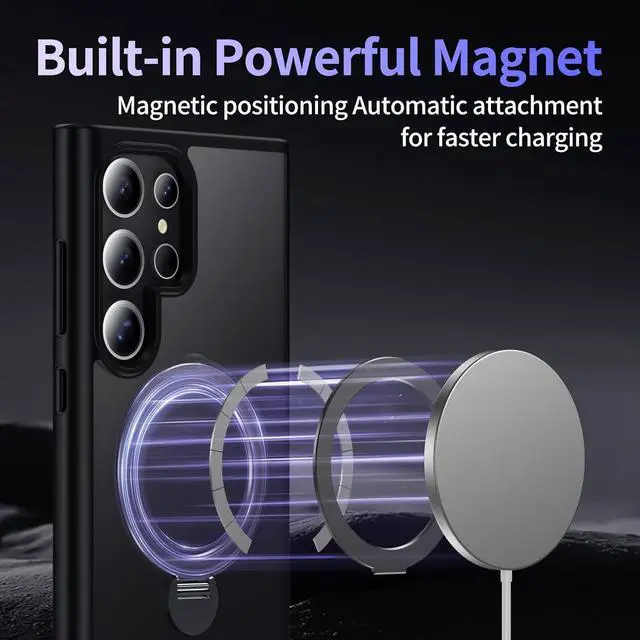 Alt view image 6 of 7 - BONAEVER Compatible with Samsung Galaxy S23 Ultra Case, 360° Rotatable Ring Holder Kickstand, Compatible with Magsafe, Slim Shockproof Translucent Matte Hard Back Soft Edge Anti-Fingerprint