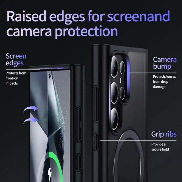 Alt view image 5 of 7 - BONAEVER Compatible with Samsung Galaxy S23 Ultra Case, 360° Rotatable Ring Holder Kickstand, Compatible with Magsafe, Slim Shockproof Translucent Matte Hard Back Soft Edge Anti-Fingerprint
