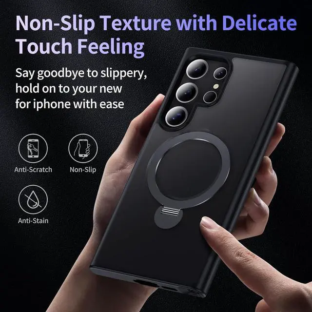 Alt view image 7 of 7 - BONAEVER Compatible with Samsung Galaxy S23 Ultra Case, 360° Rotatable Ring Holder Kickstand, Compatible with Magsafe, Slim Shockproof Translucent Matte Hard Back Soft Edge Anti-Fingerprint