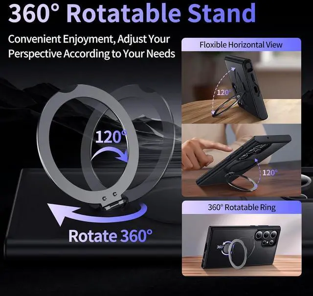 Alt view image 2 of 7 - BONAEVER Compatible with Samsung Galaxy S23 Ultra Case, 360° Rotatable Ring Holder Kickstand, Compatible with Magsafe, Slim Shockproof Translucent Matte Hard Back Soft Edge Anti-Fingerprint