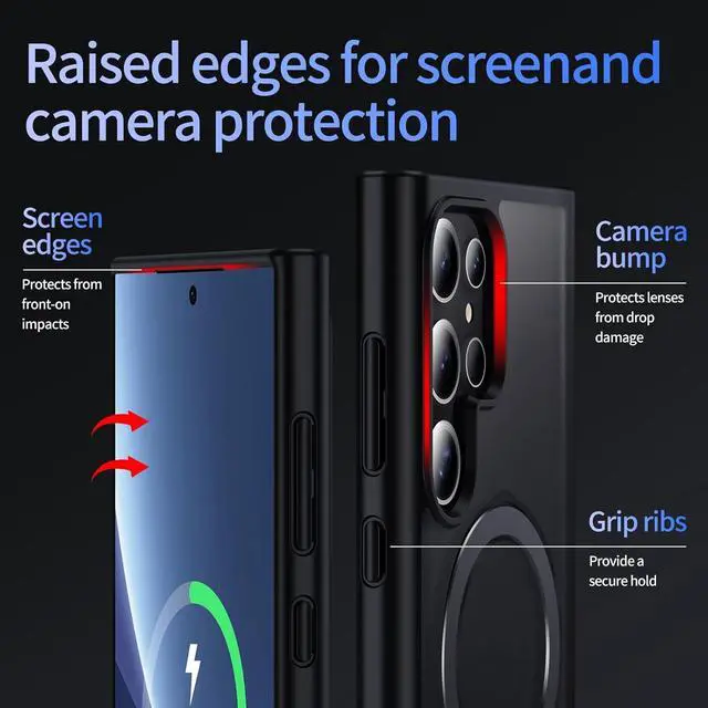 Alt view image 6 of 7 - BONAEVER for Samsung Galaxy S25 Ultra Case,Compatible with Magsafe [Wireless Charging],with 360°Rotatable Magnetic Ring Stand Matte Translucent Slim Soft Edge Phone Kickstand,Black