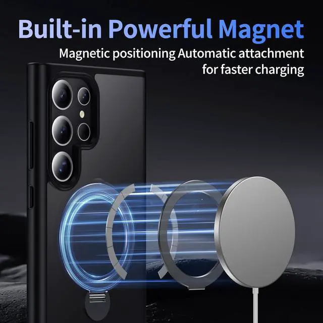 Alt view image 4 of 7 - BONAEVER for Samsung Galaxy S25 Ultra Case,Compatible with Magsafe [Wireless Charging],with 360°Rotatable Magnetic Ring Stand Matte Translucent Slim Soft Edge Phone Kickstand,Black