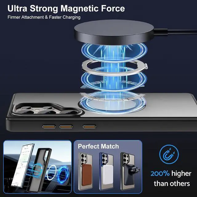 Alt view image 4 of 7 - BONAEVER Magnetic Compatible for Samsung Galaxy S25 Ultra Case 360° Invisible Ring Stand [Military Drop Protection] Anti-Fingerprint Shockproof Translucent Design for Galaxy S25 Ultra