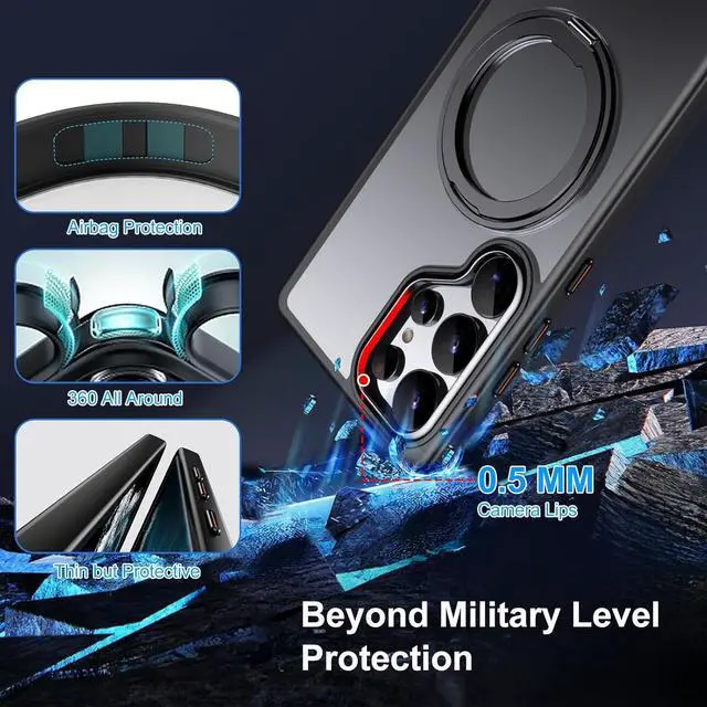 Alt view image 6 of 7 - BONAEVER Magnetic Compatible for Samsung Galaxy S25 Ultra Case 360° Invisible Ring Stand [Military Drop Protection] Anti-Fingerprint Shockproof Translucent Design for Galaxy S25 Ultra