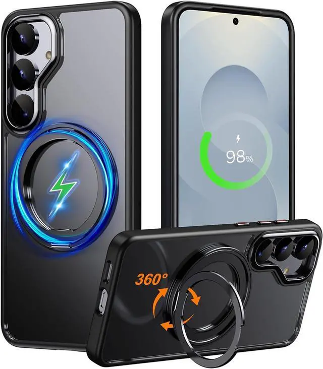 Main image of BONAEVER Compatible with Samsung Galaxy S25 Case 360° Invisible Ring Stand Magnetic Case [Compatible with Magsafe][Military Drop Protection] Anti-Fingerprint Shockproof Translucent Design for S25