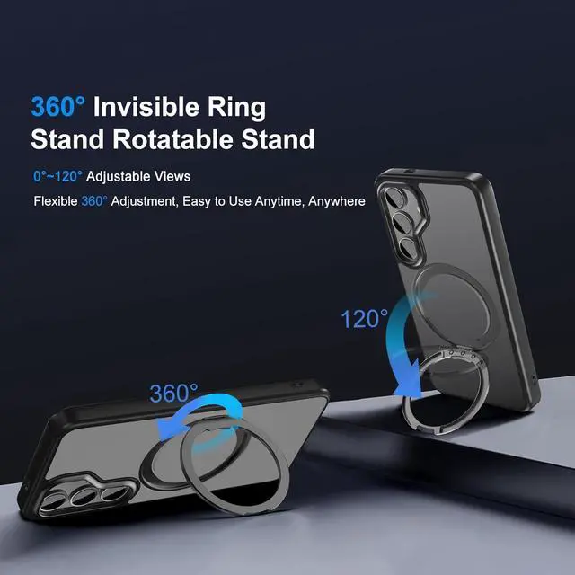 Alt view image 2 of 7 - BONAEVER Compatible with Samsung Galaxy S25 Case 360° Invisible Ring Stand Magnetic Case [Compatible with Magsafe][Military Drop Protection] Anti-Fingerprint Shockproof Translucent Design for S25