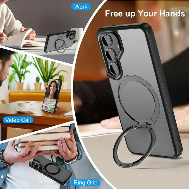 Alt view image 6 of 7 - BONAEVER Compatible with Samsung Galaxy S25 Case 360° Invisible Ring Stand Magnetic Case [Compatible with Magsafe][Military Drop Protection] Anti-Fingerprint Shockproof Translucent Design for S25