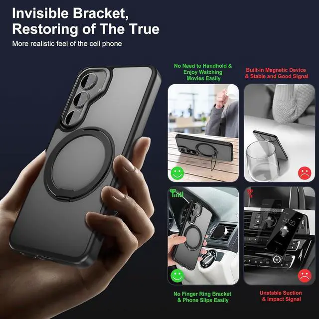 Alt view image 3 of 7 - BONAEVER Compatible with Samsung Galaxy S25 Case 360° Invisible Ring Stand Magnetic Case [Compatible with Magsafe][Military Drop Protection] Anti-Fingerprint Shockproof Translucent Design for S25