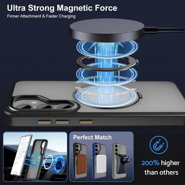 Alt view image 4 of 7 - BONAEVER Compatible with Samsung Galaxy S25 Case 360° Invisible Ring Stand Magnetic Case [Compatible with Magsafe][Military Drop Protection] Anti-Fingerprint Shockproof Translucent Design for S25