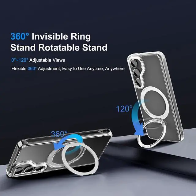 Alt view image 6 of 7 - BONAEVER For Samsung Galaxy S25 Case 360° Invisible Ring Stand Magnetic Case [Compatible with Magsafe][Military Drop Protection] Anti-Fingerprint Shockproof Translucent Design for S25 Clear