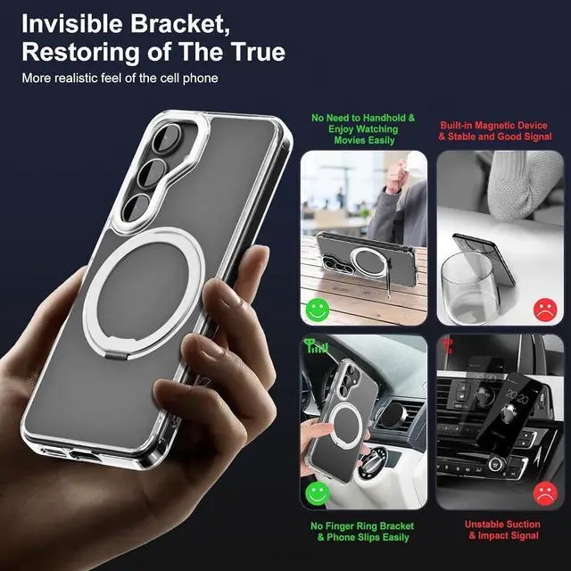 Alt view image 5 of 7 - BONAEVER For Samsung Galaxy S25 Case 360° Invisible Ring Stand Magnetic Case [Compatible with Magsafe][Military Drop Protection] Anti-Fingerprint Shockproof Translucent Design for S25 Clear
