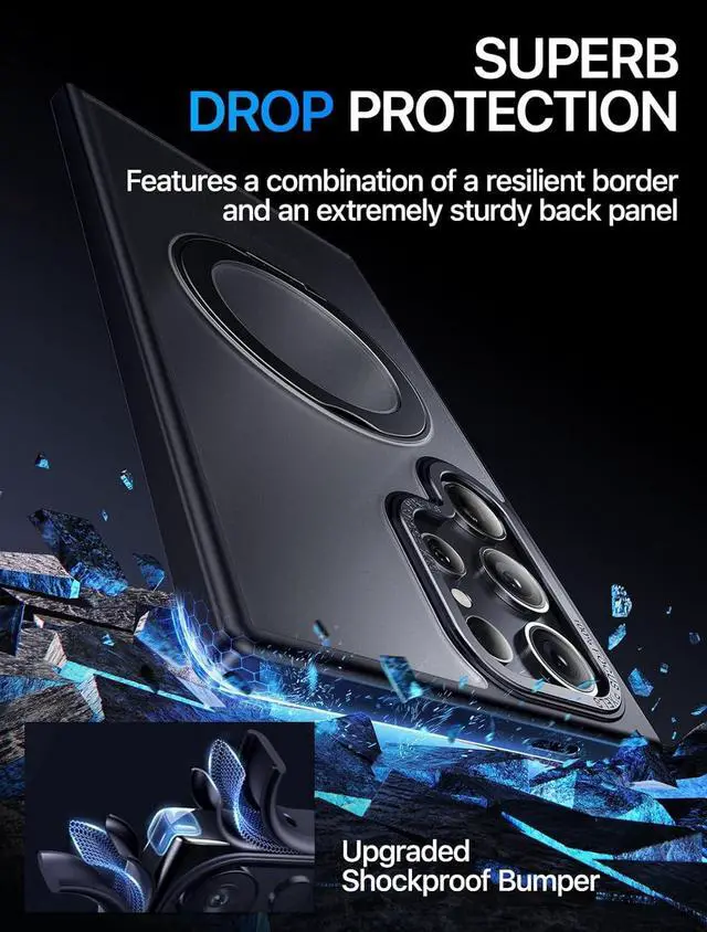 Alt view image 2 of 7 - BONAEVER Phone case for Samsung Galaxy S24 Ultra - 360 Rotatable Magnetic Ring Stand, Military Grade Protection, Raised Camera Frame