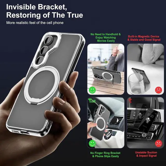 Alt view image 4 of 7 - BONAEVER For Samsung Galaxy S25 Plus Case 360° Invisible Ring Stand Magnetic Case [Compatible with Magsafe][Military Shocproof] Anti-Fingerprint Shockproof Translucent Cover for Galaxy S25 Plus 6.7"