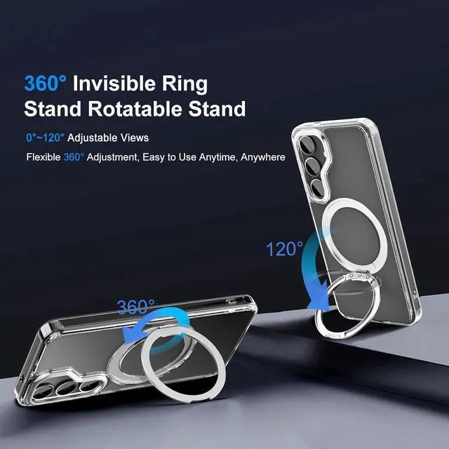 Alt view image 3 of 7 - BONAEVER For Samsung Galaxy S25 Plus Case 360° Invisible Ring Stand Magnetic Case [Compatible with Magsafe][Military Shocproof] Anti-Fingerprint Shockproof Translucent Cover for Galaxy S25 Plus 6.7"