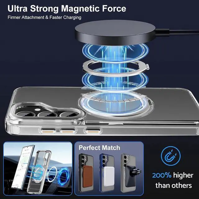 Alt view image 2 of 7 - BONAEVER For Samsung Galaxy S25 Plus Case 360° Invisible Ring Stand Magnetic Case [Compatible with Magsafe][Military Shocproof] Anti-Fingerprint Shockproof Translucent Cover for Galaxy S25 Plus 6.7"