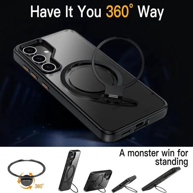 Alt view image 3 of 7 - BONAEVER Compatible with Samsung Galaxy S24 6.2 inch Case, 360° Rotatable Ring Holder Kickstand, Compatible with Magsafe, Slim Shockproof Translucent Matte Hard Back Soft Edge Anti-Fingerprint