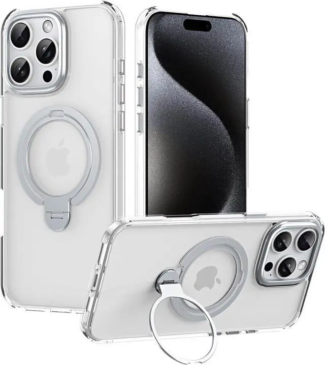 Main image of BONAEVER Magnetic Ring Case Compatible with iPhone 15 Pro Max, 360° Rotatable Case Compatible with MagSafe Invisible Stand Translucent Matte Shockproof Cover Clear