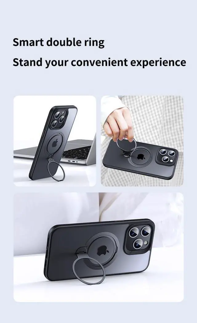 Alt view image 4 of 7 - BONAEVER Magnetic Ring Case Compatible with iPhone 15 Pro 360° Rotatable Case Compatible with MagSafe Invisible Stand Translucent Matte Shockproof Cover for iPhone 15 Pro 6.1 inch