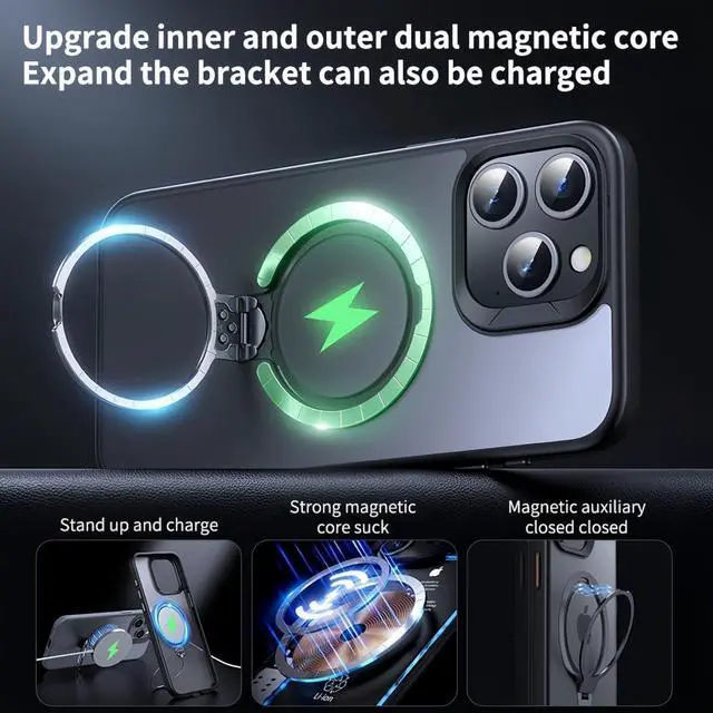 Alt view image 2 of 7 - BONAEVER Magnetic Ring Case Compatible with iPhone 15 Pro 360° Rotatable Case Compatible with MagSafe Invisible Stand Translucent Matte Shockproof Cover for iPhone 15 Pro 6.1 inch