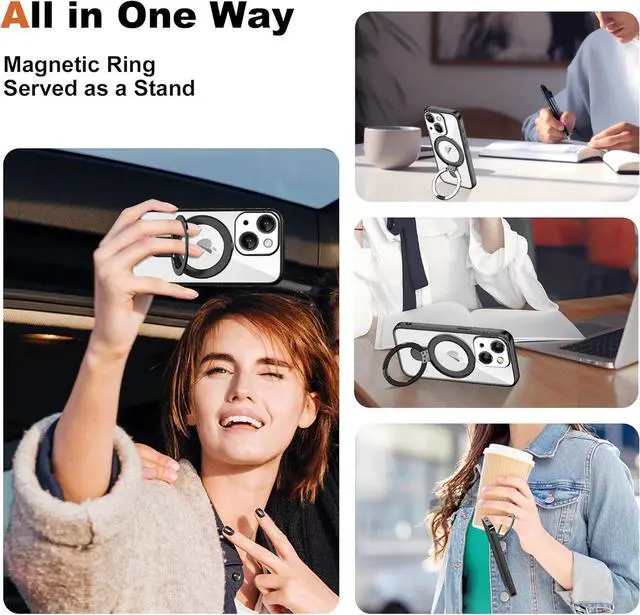Alt view image 6 of 7 - BONAEVER Compatible with iPhone 15 Plus Case with Invisible Magnetic Ring Stand [Compatible with Mag-Safe] [Full Camera Lens Protector] Plating Clear Phone Case for iPhone 15 Plus 6.7", Black
