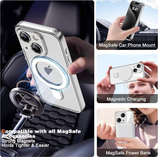 Alt view image 6 of 7 - BONAEVER Compatible with iPhone 15 Plus Case with Invisible Magnetic Ring Stand [Compatible with Mag-Safe] [Full Camera Lens Protector] Plating Clear Phone Case for iPhone 15 Plus 6.7", Black Clear