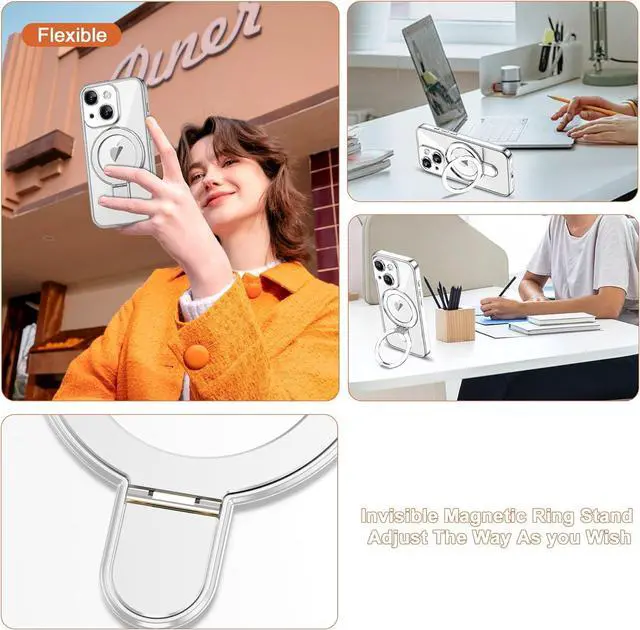 Alt view image 5 of 7 - BONAEVER Compatible with iPhone 15 Plus Case with Invisible Magnetic Ring Stand [Compatible with Mag-Safe] [Full Camera Lens Protector] Plating Clear Phone Case for iPhone 15 Plus 6.7", Black Clear