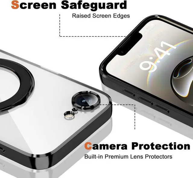 Alt view image 7 of 7 - BONAEVER for iPhone 16E Case with Invisible Magnetic Ring Stand [Compatible with Mag-Safe] [Full Camera Lens Protector] Plating Clear Phone Case for iPhone 16E 6.1"