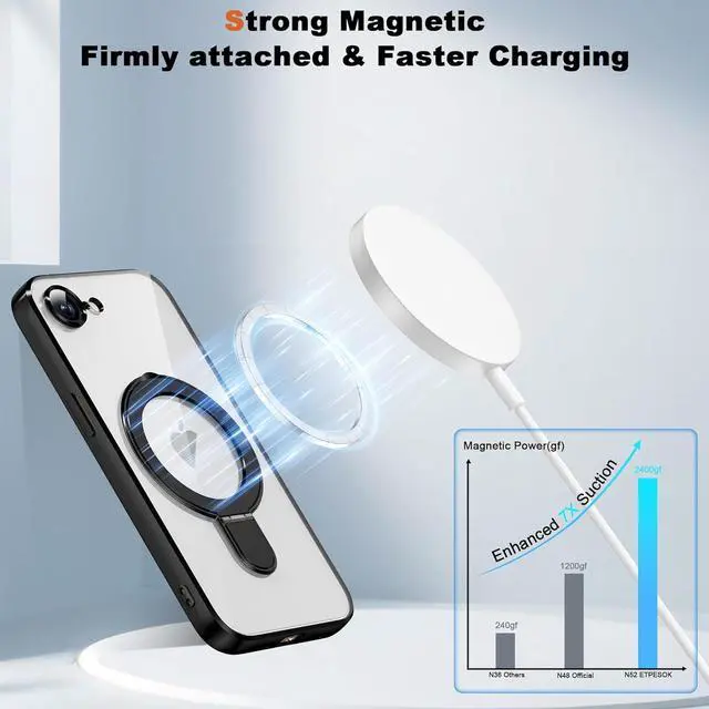 Alt view image 2 of 7 - BONAEVER for iPhone 16E Case with Invisible Magnetic Ring Stand [Compatible with Mag-Safe] [Full Camera Lens Protector] Plating Clear Phone Case for iPhone 16E 6.1"