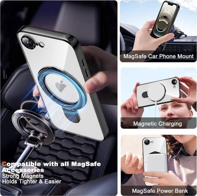 Alt view image 5 of 7 - BONAEVER for iPhone 16E Case with Invisible Magnetic Ring Stand [Compatible with Mag-Safe] [Full Camera Lens Protector] Plating Clear Phone Case for iPhone 16E 6.1"