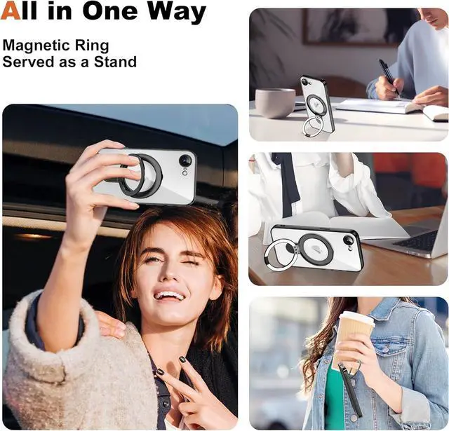 Alt view image 6 of 7 - BONAEVER for iPhone 16E Case with Invisible Magnetic Ring Stand [Compatible with Mag-Safe] [Full Camera Lens Protector] Plating Clear Phone Case for iPhone 16E 6.1"