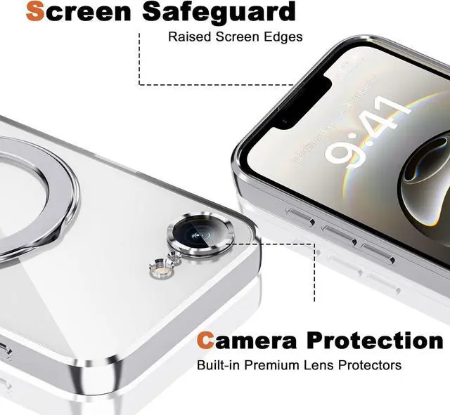Alt view image 7 of 7 - BONAEVER for iPhone 16E Case with Invisible Magnetic Ring Stand [Compatible with Mag-Safe] [Full Camera Lens Protector] Plating Clear Phone Case for iPhone 16E 6.1" Clear