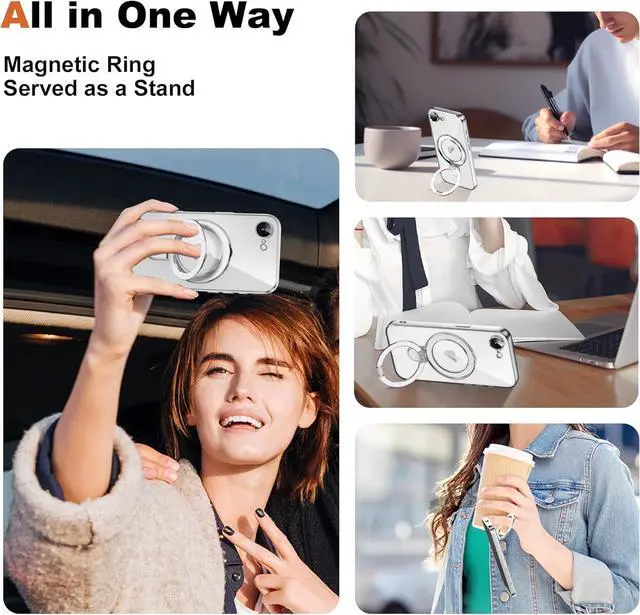 Alt view image 5 of 7 - BONAEVER for iPhone 16E Case with Invisible Magnetic Ring Stand [Compatible with Mag-Safe] [Full Camera Lens Protector] Plating Clear Phone Case for iPhone 16E 6.1" Clear