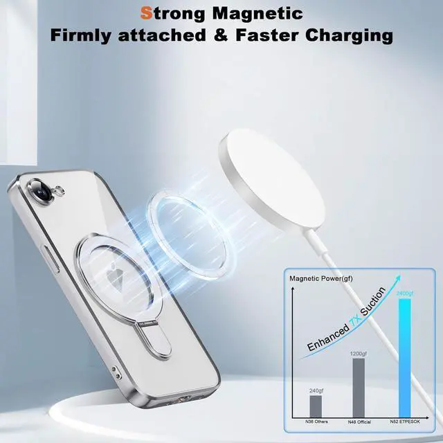 Alt view image 3 of 7 - BONAEVER for iPhone 16E Case with Invisible Magnetic Ring Stand [Compatible with Mag-Safe] [Full Camera Lens Protector] Plating Clear Phone Case for iPhone 16E 6.1" Clear