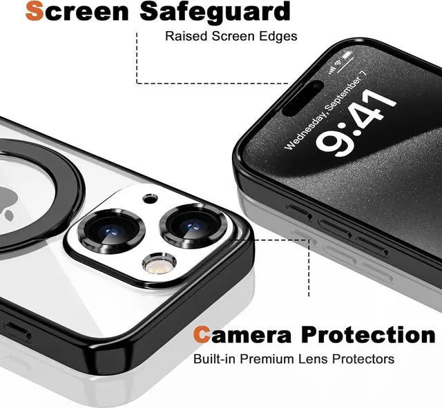 Alt view image 7 of 7 - BONAEVER Compatible with iPhone 15 Case with Invisible Magnetic Ring Stand [Compatible with Mag-Safe] [Full Camera Lens Protector] Plating Clear Phone Case for iPhone 15 6.1"