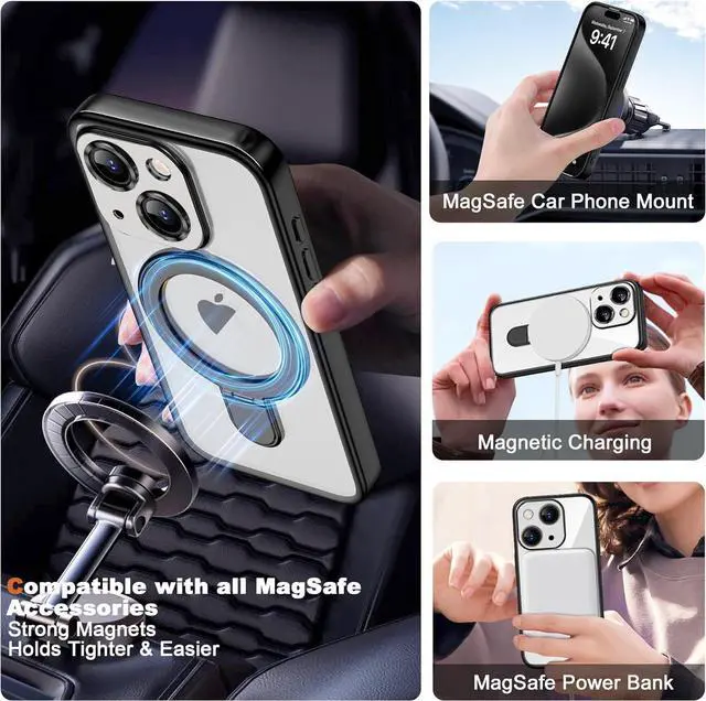 Alt view image 5 of 7 - BONAEVER Compatible with iPhone 15 Case with Invisible Magnetic Ring Stand [Compatible with Mag-Safe] [Full Camera Lens Protector] Plating Clear Phone Case for iPhone 15 6.1"