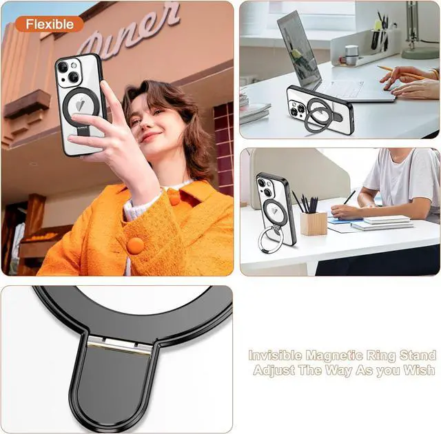 Alt view image 2 of 7 - BONAEVER Compatible with iPhone 15 Case with Invisible Magnetic Ring Stand [Compatible with Mag-Safe] [Full Camera Lens Protector] Plating Clear Phone Case for iPhone 15 6.1"