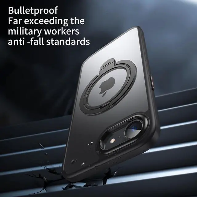 Alt view image 4 of 7 - BONAEVER Strong Magnetic for iPhone 16e Case 2025 with Stand,Fit for MagSafe, 360°Rotatable Ring Designed,Translucent Matte Texture Protective Military Grade Shockproof Cover