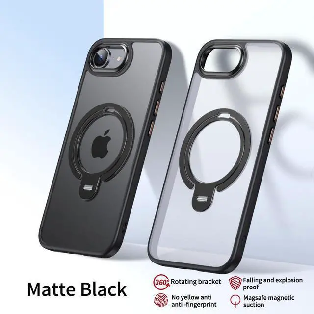 Alt view image 6 of 7 - BONAEVER Strong Magnetic for iPhone 16e Case 2025 with Stand,Fit for MagSafe, 360°Rotatable Ring Designed,Translucent Matte Texture Protective Military Grade Shockproof Cover
