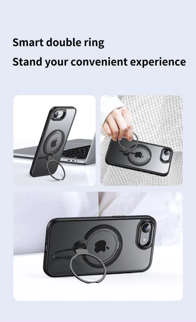Alt view image 3 of 7 - BONAEVER Strong Magnetic for iPhone 16e Case 2025 with Stand,Fit for MagSafe, 360°Rotatable Ring Designed,Translucent Matte Texture Protective Military Grade Shockproof Cover