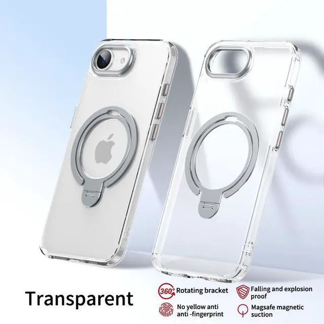 Alt view image 2 of 7 - BONAEVER Strong Magnetic for iPhone 16e Case 2025 with Stand,Fit for MagSafe, 360°Rotatable Ring Designed,Translucent Matte Texture Protective Military Grade Shockproof Cover Translucent