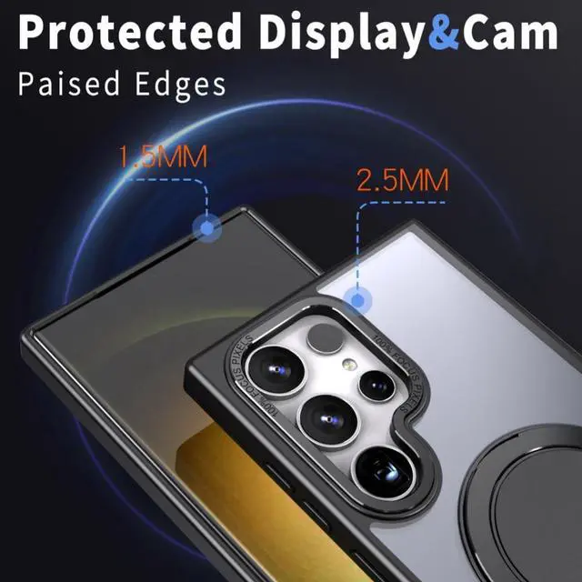 Alt view image 4 of 7 - BONAEVER for Samsung Galaxy S23 Ultra / S22 Ultra 6.8 inch Case with 360° Rotatable Magnetic Ring Kickstand [Compatible with Magsafe] Military Grade Shockproof Translucent Protective Cover