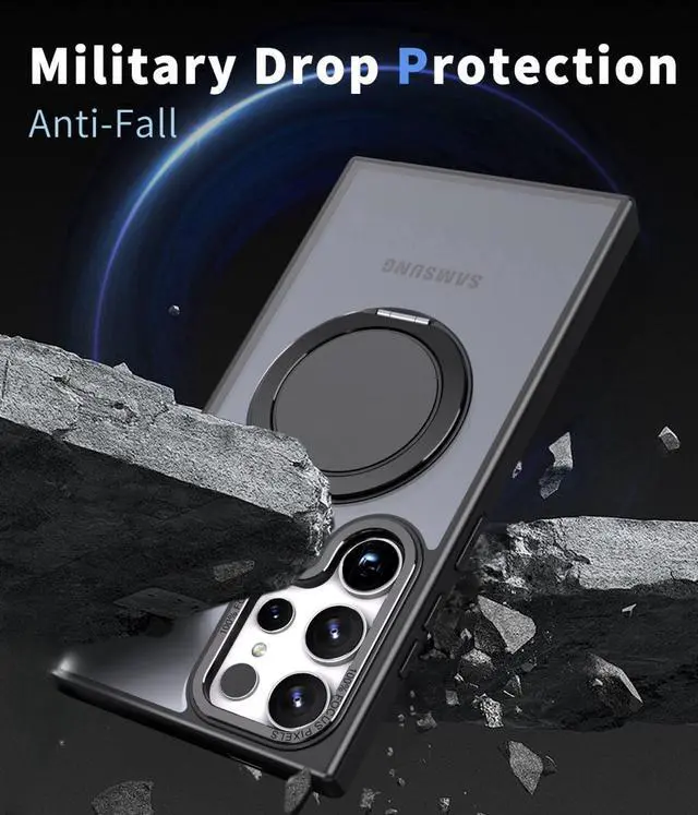 Alt view image 5 of 7 - BONAEVER for Samsung Galaxy S23 Ultra / S22 Ultra 6.8 inch Case with 360° Rotatable Magnetic Ring Kickstand [Compatible with Magsafe] Military Grade Shockproof Translucent Protective Cover